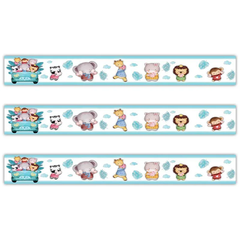 Kit 3 Faixas Decorativas Papel Parede Infantil Animais Carro