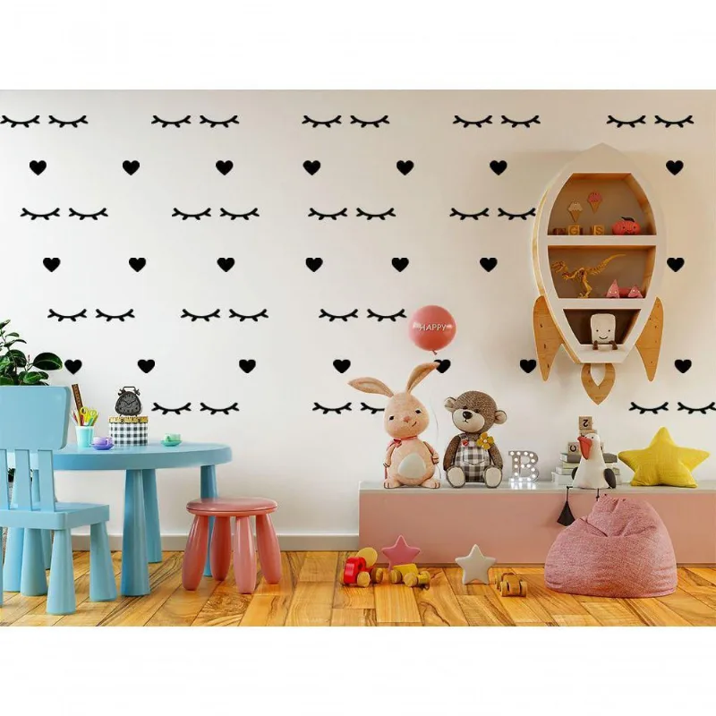 Kit Adesivo De Parede Infantil Cílios E Coração Preta