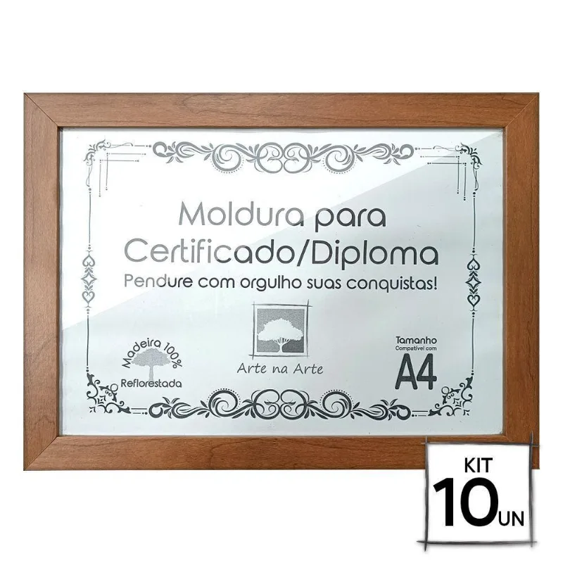 Kit 10 Diplomas Premium Madeira A4 Com Tela De Acetato
