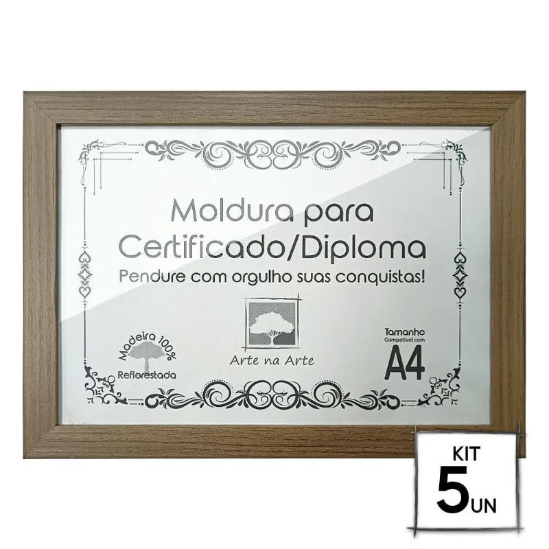 Kit 5 Diplomas Premium Madeira A4 Com Tela De Acetato