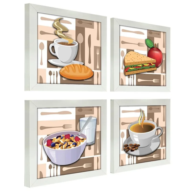 Quadro Cozinha Café Padaria Copa 20X20Cm Kit 4 Un Branca - OUTRAS