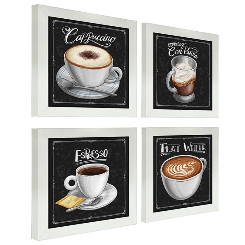 Quadro Decorativo 12X12Cm 4 Un Titulos Moldura Branca - OUTRAS