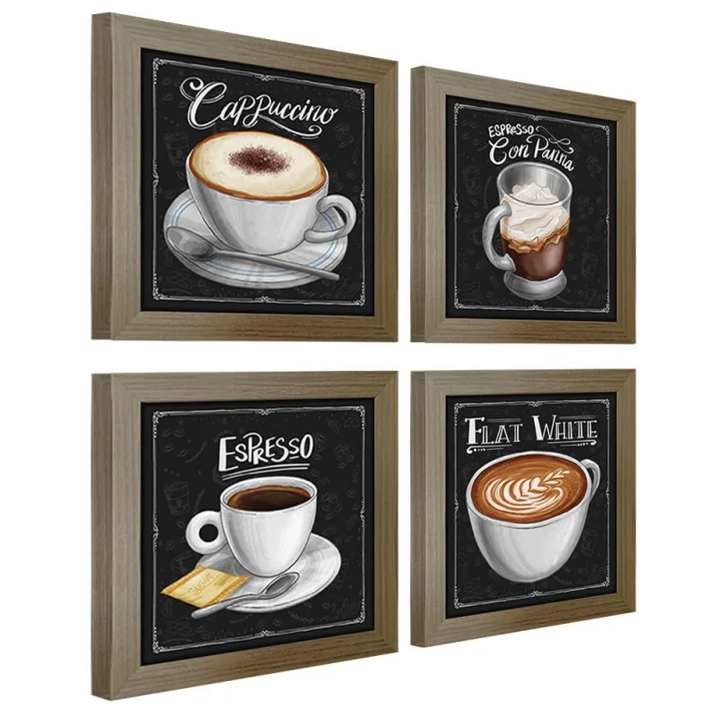 Quadro Decorativo 20X20Cm 4 Un Titulos Moldura Madeira - OUTRAS