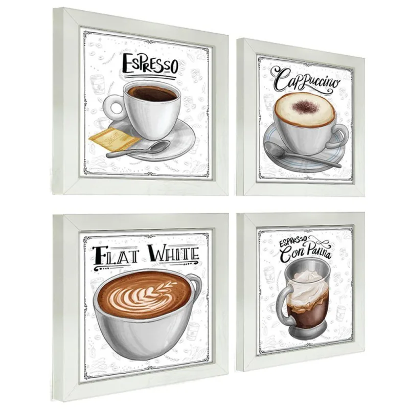 Quadro Decorativo Café Expresso Padaria Cozinha 12X12Cm 2 Titulo Moldura Branca - OUTRAS
