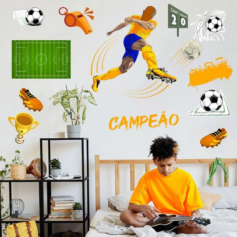 Adesivo De Parede Futebol Decorativo Para Quarto E Sala Titulo Amarelo E Azul