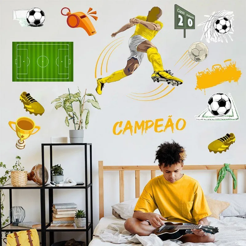 Adesivo De Parede Futebol Decorativo Para Quarto E Sala Titulo Amarelo E Branco