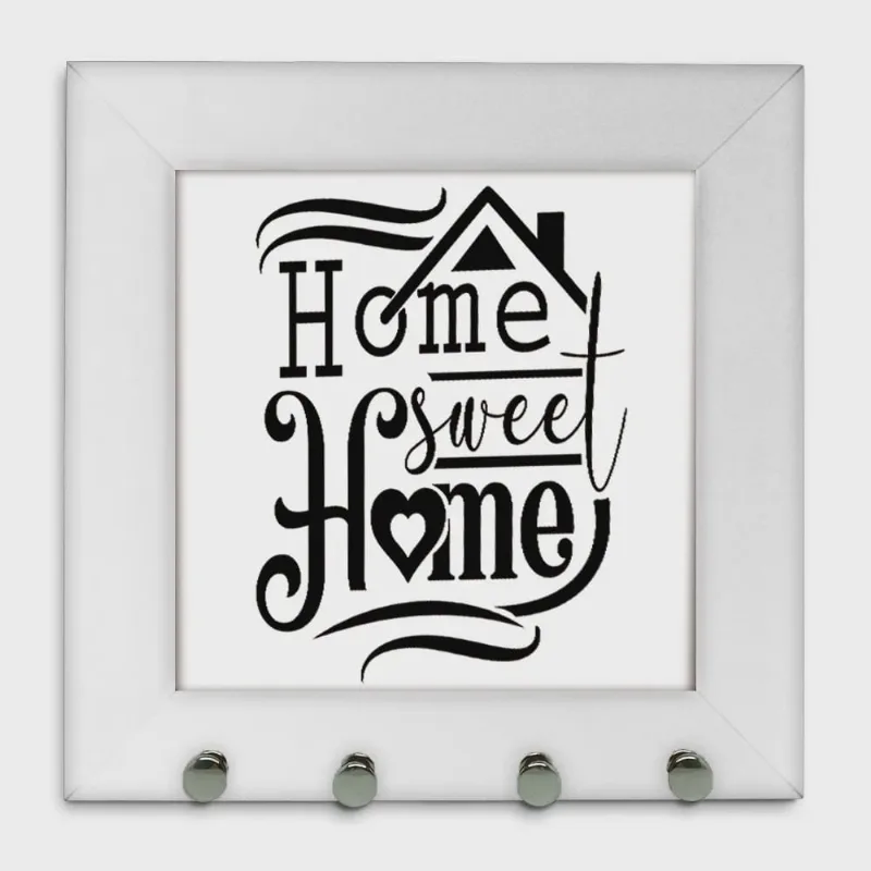 Porta Chaves de Parede Home Sweet Home Moldura Branco 12x12