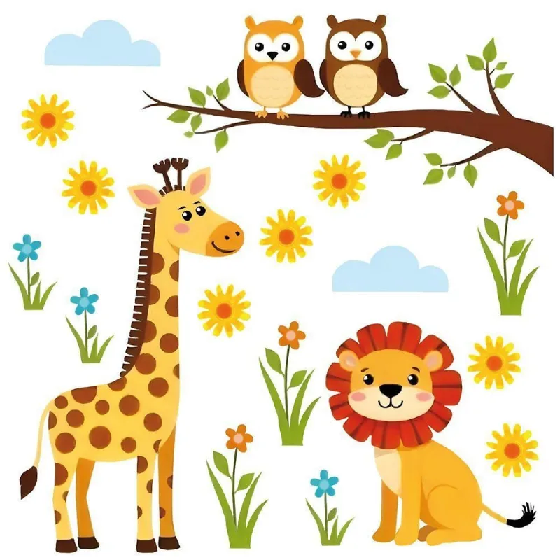 Adesivo de Parede Decorativo Infantil Safari Floral Flores com Recortes Pré-Fechos Amarelo Soleil