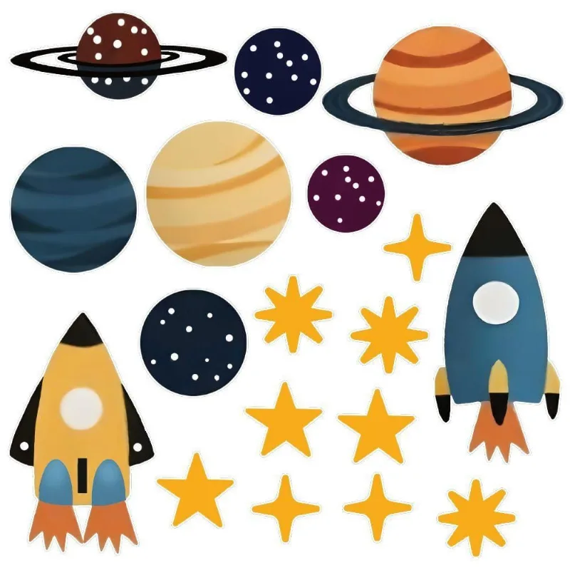 Adesivo de Parede Foguete Planetas Stars Decorativo Infantil 18 Unidades Azul Arte na Arte - OUTRAS - Casa E Construção