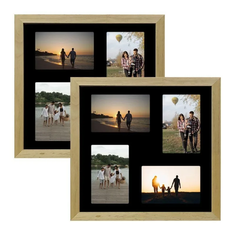 Kit 2 Porta Retrato Parede 32x32 Quadro Multifotos 4 Fotos 10x15 Paspatur Preto Moldura:moldura Mel - OUTRAS MARCAS