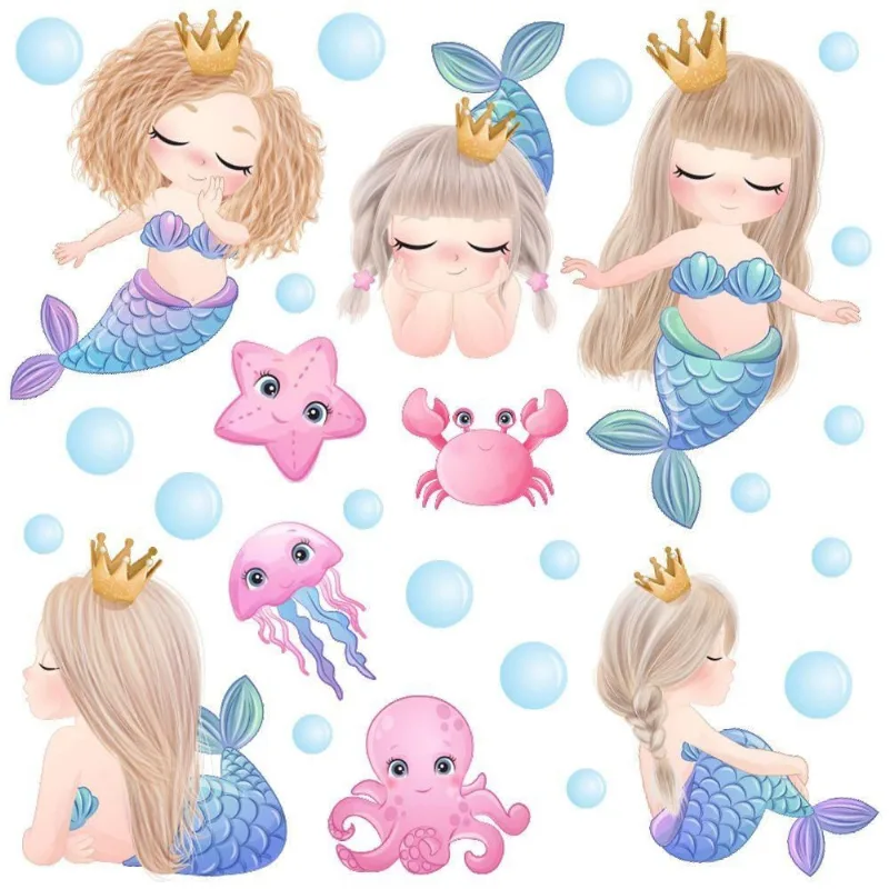 Adesivo de Parede Sereias Aurora Mar Infantil Meninas 27 Adesivos Azul Arte na Arte - OUTRAS