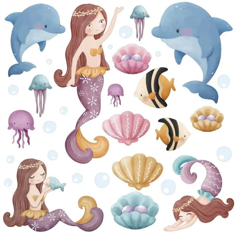 Adesivo Decorativo Box Banheiro Infantil Sereias Golfinhos Alta Resolução Azul Arte na Arte 31 - OUTRAS