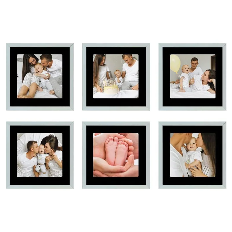 Porta Retrato Kit 6 Quadros 15x15 Paspatur Preto 20x20 Moldura Branca Arte na Arte - OUTRAS