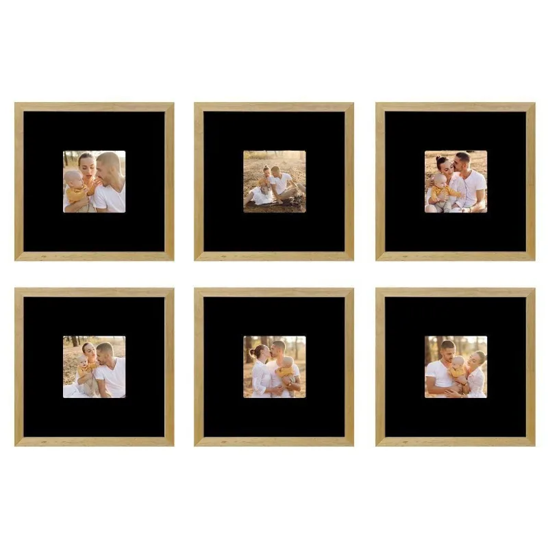 Kit 6 Porta Foto 10x10 Quadros Paspatur Preto 22x22 Moldura Mel