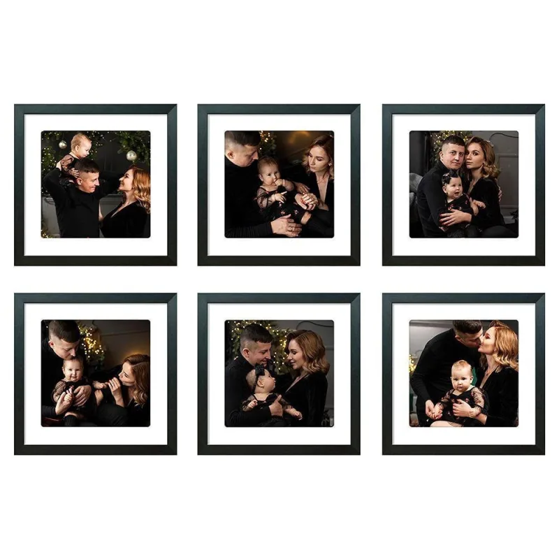 Kit 6 Quadros Porta Retrato Foto 15x15 Paspatur Branco 22x22 Moldura:moldura Preta - OUTRAS MARCAS