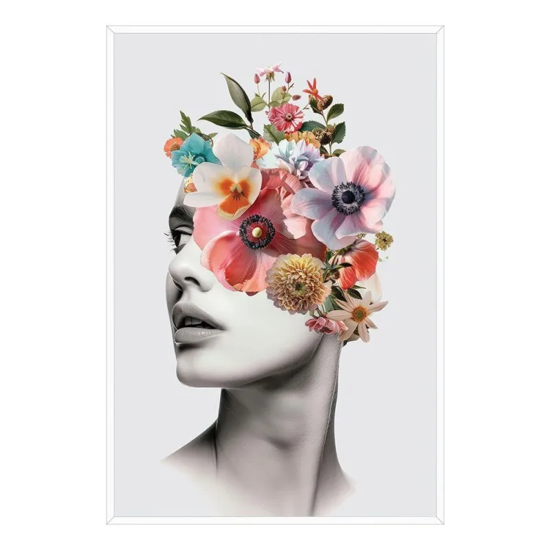 Quadro Decorativo Mulher Floral Premium Retangular 60x90cm em MDF Branco - OUTRAS - Casa E Construção