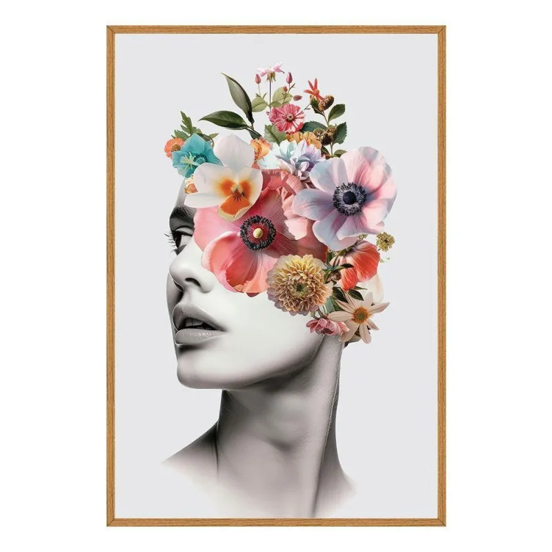 Quadro Decorativo Mulher Floral Retangular 50x75cm Madeira Amadeirado Soleil Home Decor - OUTRAS MARCAS - Casa E Construção