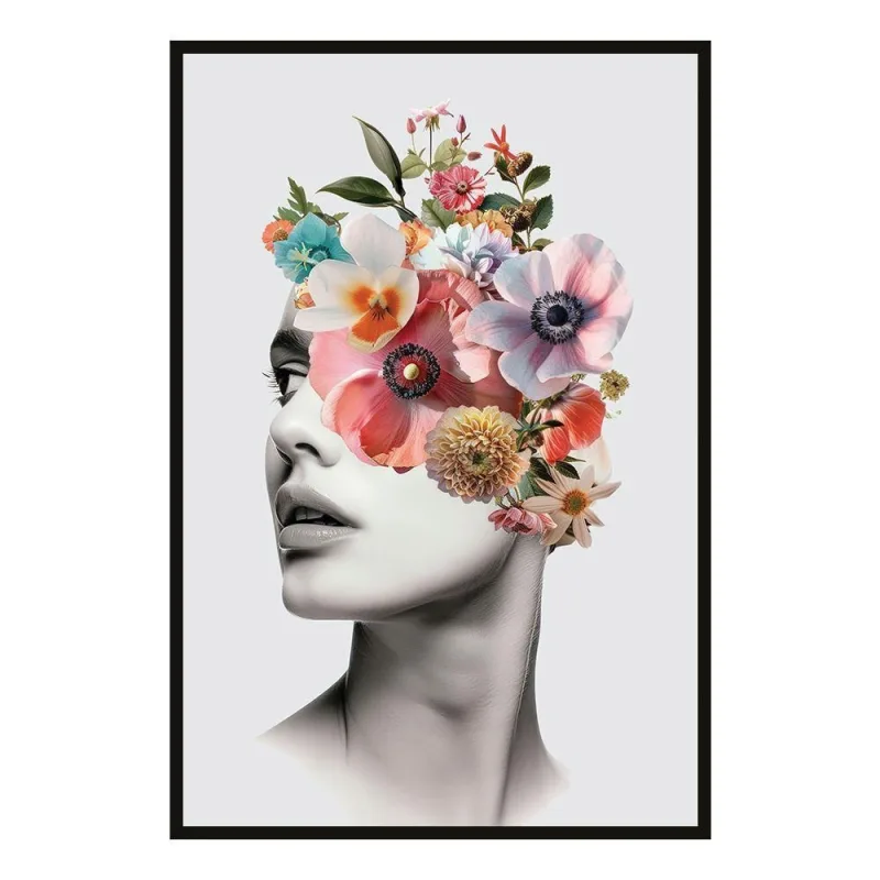 Quadro Decorativo Mulher Floral Retangular 40x60cm em MDF sem Vidro Preto - OUTRAS - Casa E Construção