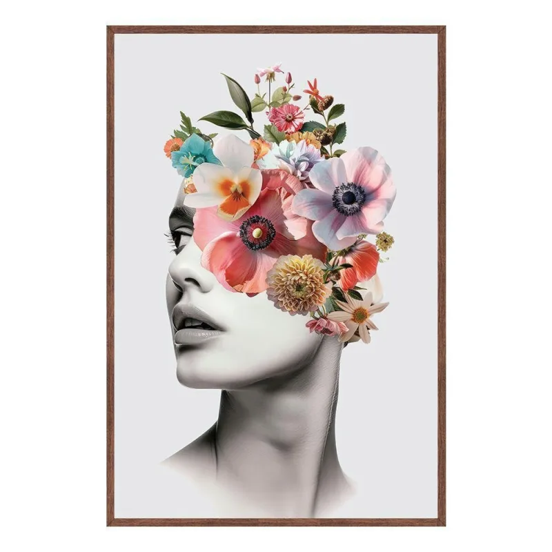 Quadro Decorativo Mulher Floral Retangular 40x60cm com Moldura em MDF e Vidro Acrílico Ypê - Ype