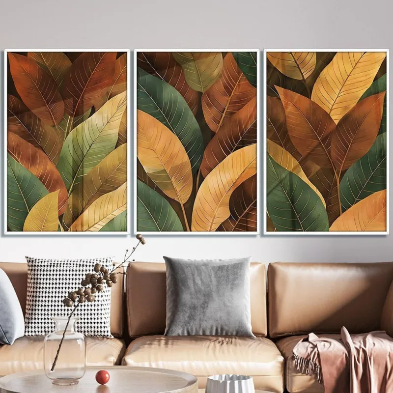 Quadro Decorativo Folhas Outono Retangular 50x75CM com Vidro Acrílico Branco Soleil Home Decor - OUTRAS MARCAS