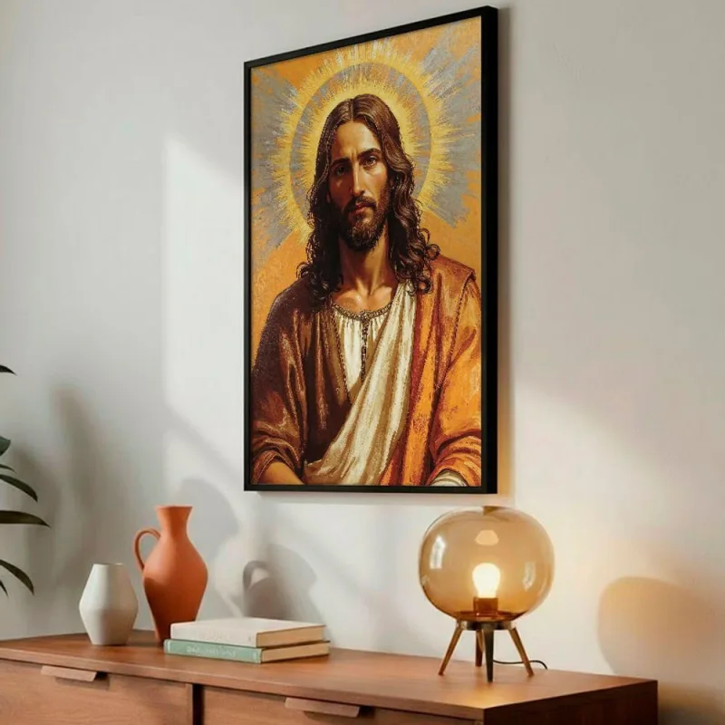 Quadro Decorativo Jesus Cristo Iluminado Retangular 60x90CM em Madeira Maciça Preta Soleil Home - OUTRAS MARCAS
