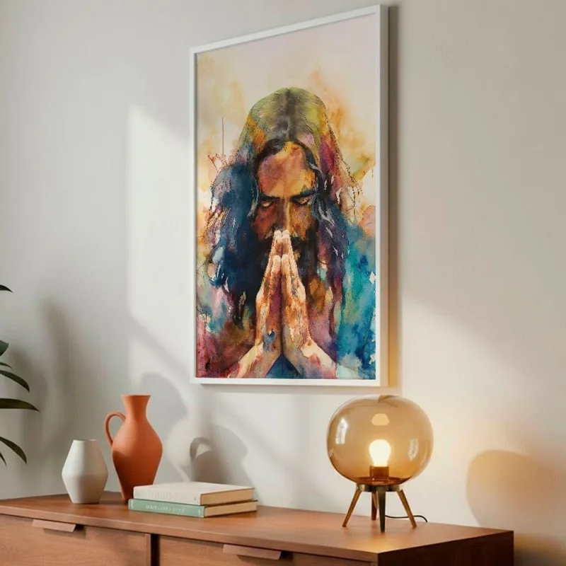 Quadro Decorativo a Prece de Cristo Retangular 40x60CM em MDF com Moldura Madeira Maciça Branca - OUTRAS MARCAS