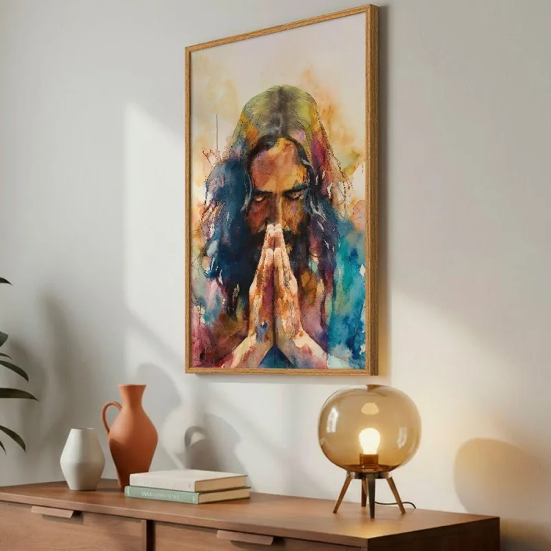 Quadro Decorativo a Prece de Cristo Retangular 50x75CM com Suporte Invisível Freijo Soleil Home - OUTRAS MARCAS - Casa E Construção