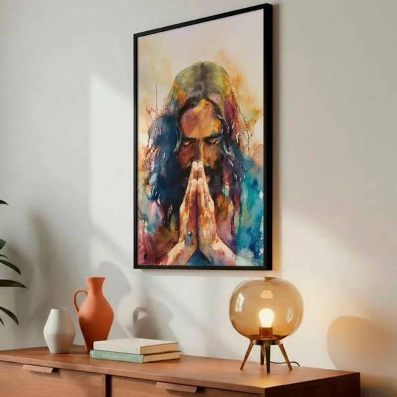 Quadro Decorativo a Prece de Cristo Retangular 60x90CM em Madeira Maciça com Parafuso Preto Soleil - OUTRAS MARCAS - Casa E Construção