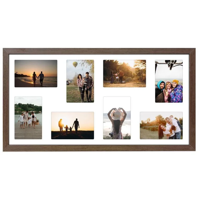 Quadro Multifotos 8 Fotos 10x15 Porta Retrato Retangular 30x60CM em Madeira com Paspatur Branco - OUTRAS - Agro