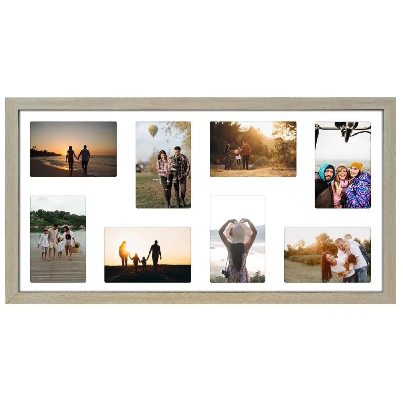 Quadro Multifotos 8 Fotos 10x15 Paspatur Branco 32x62 Moldura:moldura Carvalho - OUTRAS MARCAS