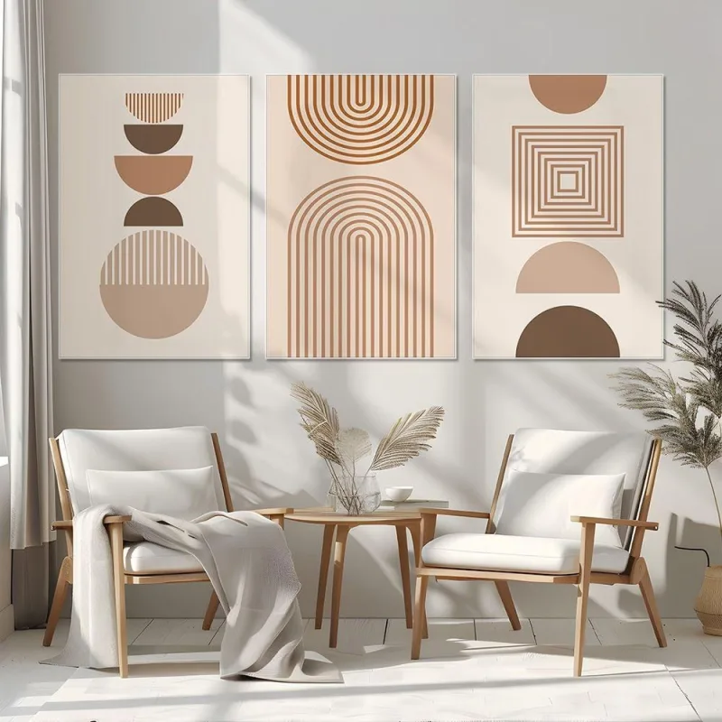 Quadro Decorativo Círculos Quadrados e Linhas Kit 3 Peças 40x60cm 50x75cm 60x90cm em MDF Branco - OUTRAS MARCAS - Casa E Construção
