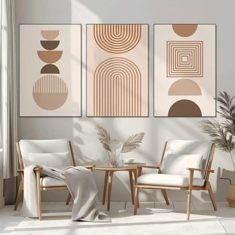 Quadro Decorativo Círculos Quadrados e Linhas Quadrado 40x60CM 50x75CM 60x90CM com Madeira Maciça - OUTRAS MARCAS