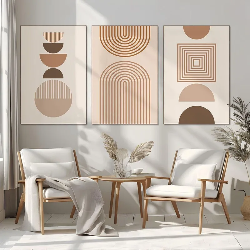 Quadro Decorativo Círculos Quadrados e Linhas Kit 3 Peças 40x60cm 50x75cm 60x90cm em MDF Madeira - OUTRAS MARCAS