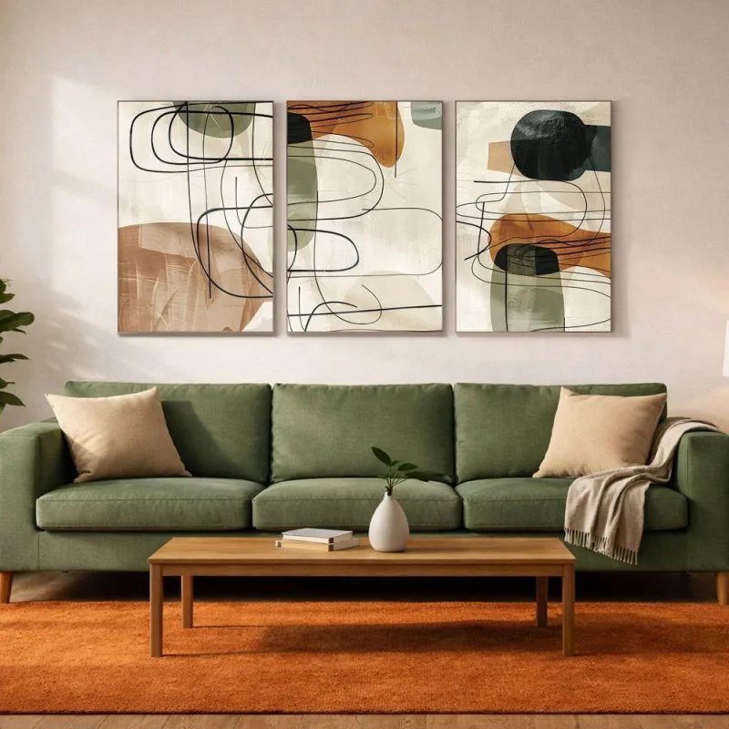 Quadro Decorativo Minimalista Abstrato Boho 3 Peças 50x75CM em MDF com Moldura Amadeirado Soleil - OUTRAS MARCAS