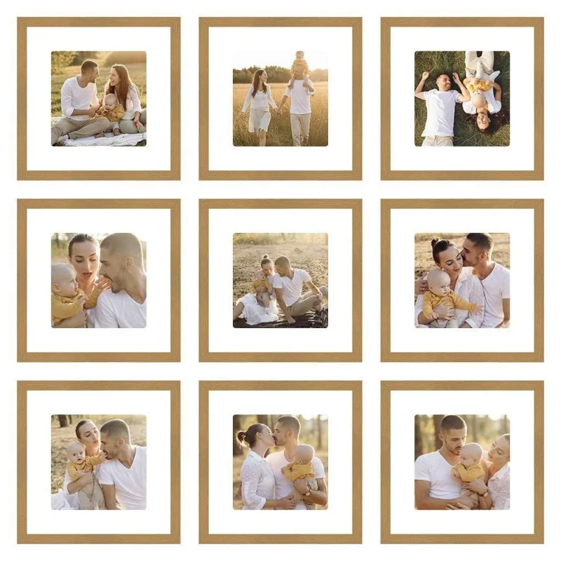 Kit Quadro Porta Retrato 32x32 - Foto 20x20 - Paspatur Branco Cor:moldura Freijo;quantidade:kit Com 9 Unidades - OUTRAS MARCAS
