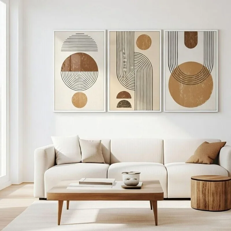 Quadros Decorativos Abstrato Minimalista Geométrico Boho Kit 3 Peças 40x60CM 50x75CM 60x90CM em MDF