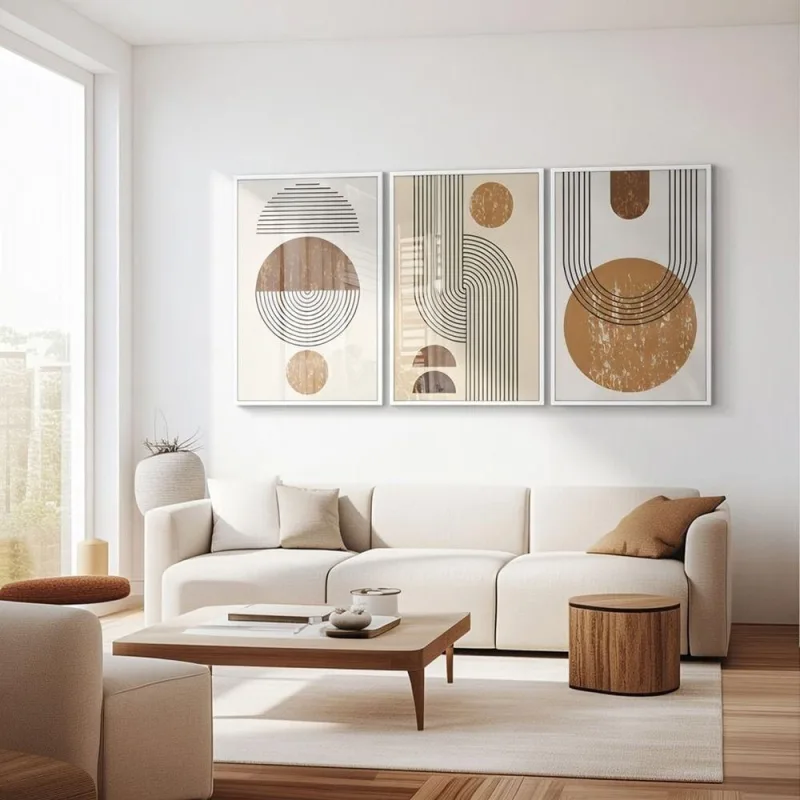 Quadro Decorativo Abstrato Minimalista Geométrico Boho Retangular 40x60CM em MDF com Moldura Madeira - OUTRAS MARCAS