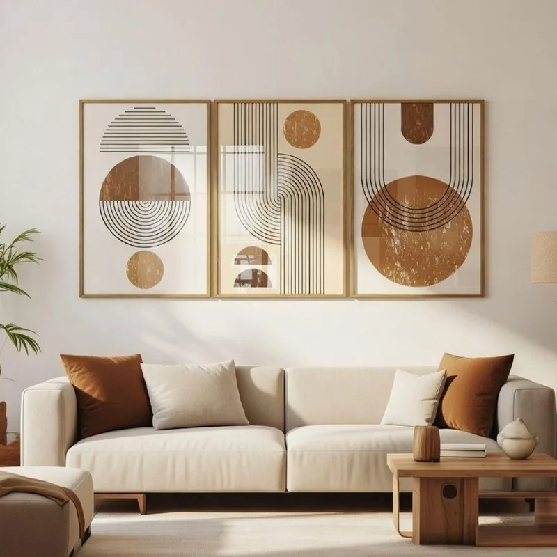 Quadros Decorativos Abstrato Minimalista Geométrico Retangular 40x60CM em MDF com Madeira Maciça