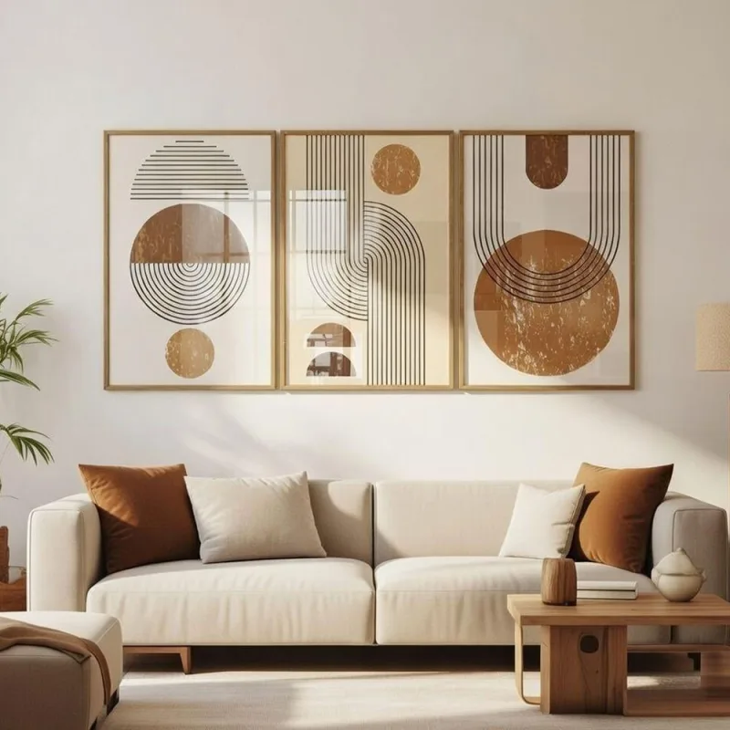 Quadro Decorativo Abstrato Minimalista Geométrico Boho Retangular 50x75CM com Moldura Freijo Soleil - OUTRAS MARCAS