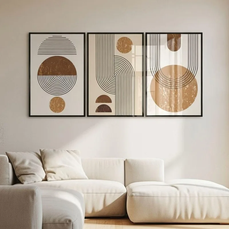 Quadro Decorativo Abstrato Minimalista Kit 3 Peças 40x60 50x75 60x90CM com Moldura Preta Soleil Home - OUTRAS MARCAS