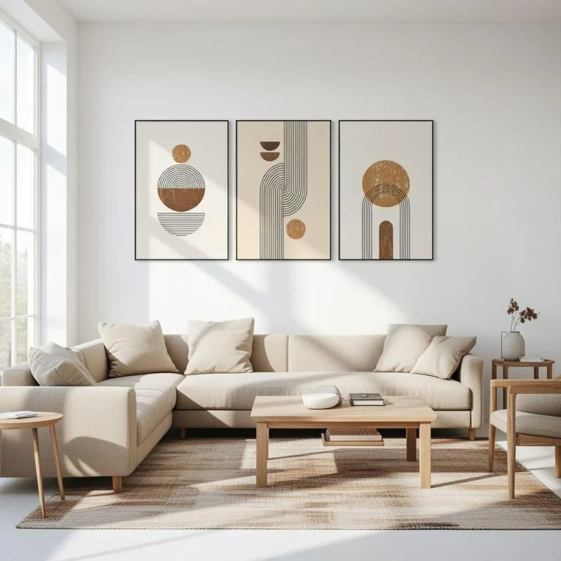 Quadro Decorativo Abstrato Minimalista Terroso Retangular 40x60CM em MDF com Moldura Preta Soleil - OUTRAS MARCAS