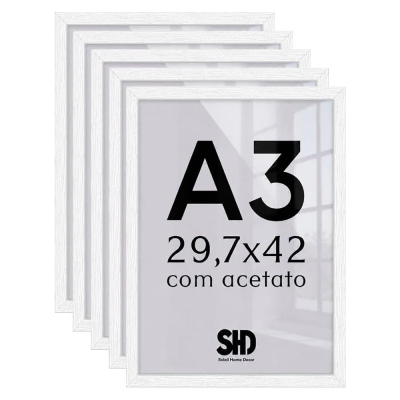 Moldura para Quadro 5 Unidades A3 Retangular 30x42cm MDF Parafuso Branco Mastertel - OUTRAS