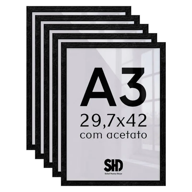 Moldura para Quadro A3 Retangular 31,7x44cm MDF com Acetato Preto Mastertel - OUTRAS