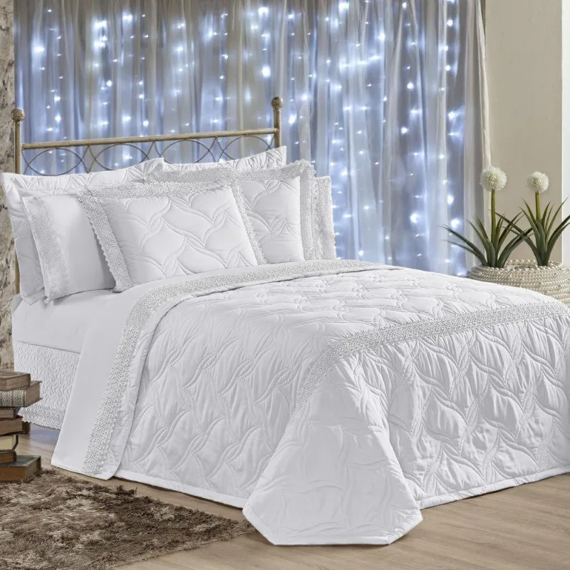 Cobre Leito King Matelassê e Guipir Royalle 5 Peças - Branco - A Decorativa - Cama, Mesa E Banho