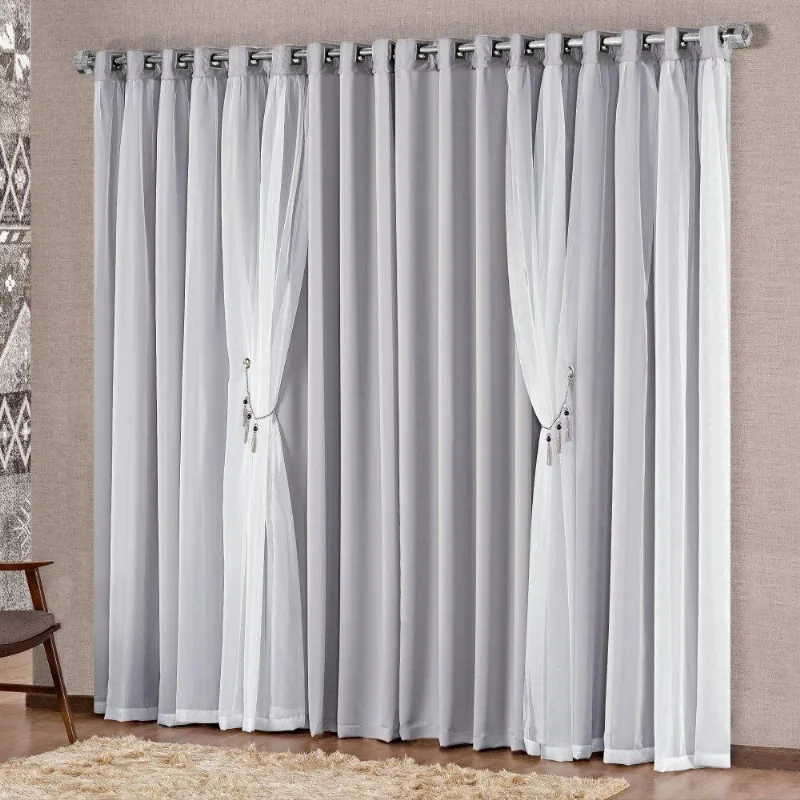 Cortina Mabelle Semi Blackout E Voil 3,00m X 2,50m Cinza