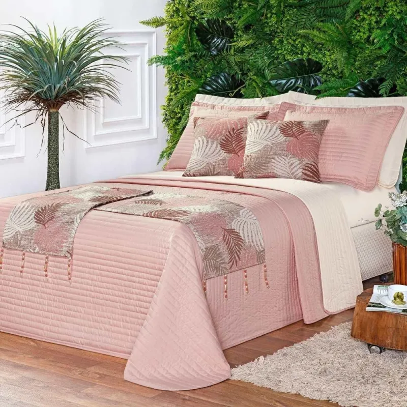 Cobre Leito Queen Print Color Dupla Face Micropercal 200 Fios 8 Peças - Rosê - A Decorativa