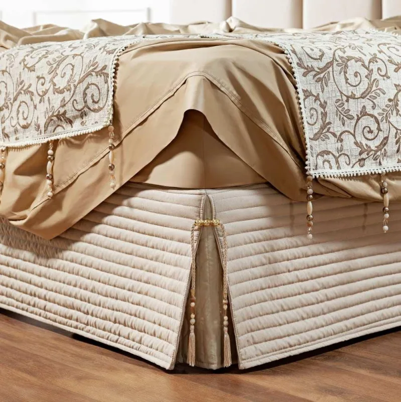 Saia Para Cama Box Casal Padrão Paris Matelada - Bege - A Decorativa - Cama, Mesa E Banho
