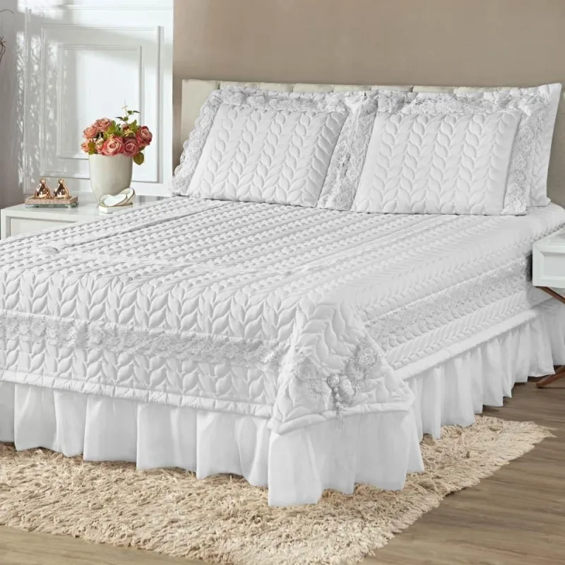 Colcha King Romantica Micropercal 200 Fios 5 Peças - Branco - A Decorativa