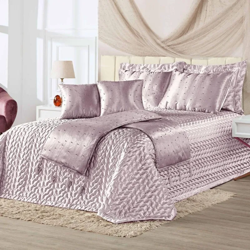 Kit Cobre Leito Queen Perola Com Almofadas E Xale 10 Peças Rose