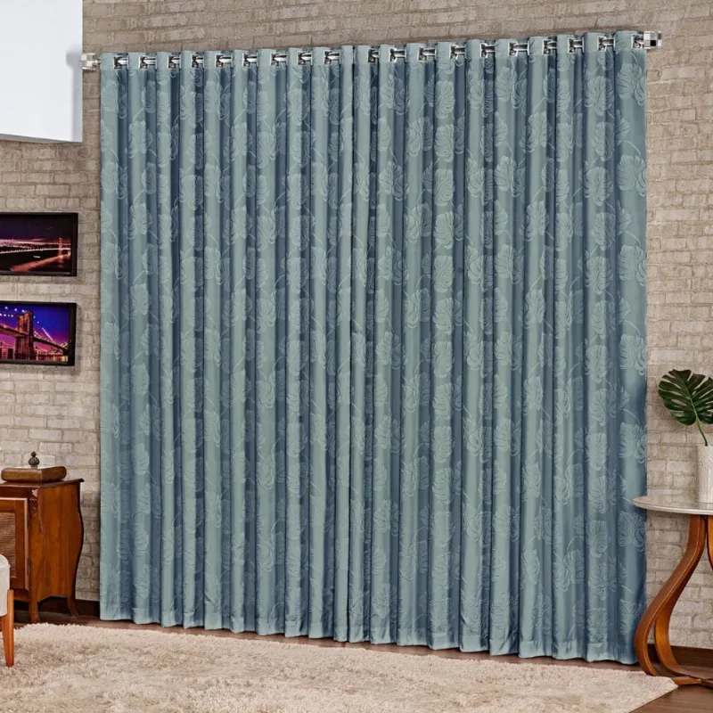 Cortina para Sala Jacquard Luxo Alto Relevo Caprice 3,00m x 2,70 m Alecrim